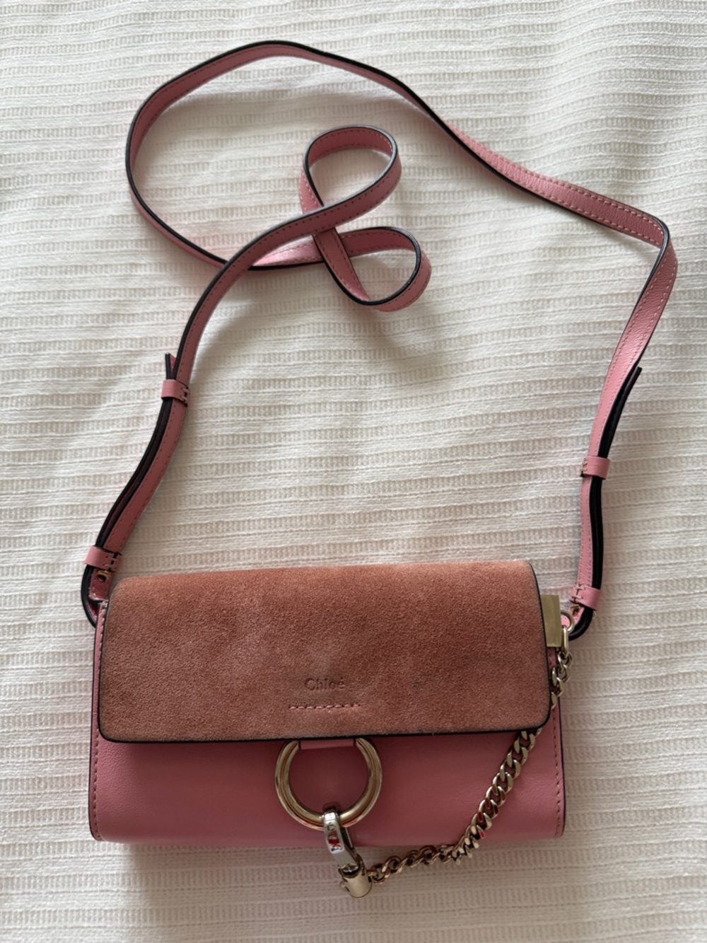 Chloe Pink Suede & Leather Small Shoulder Bag